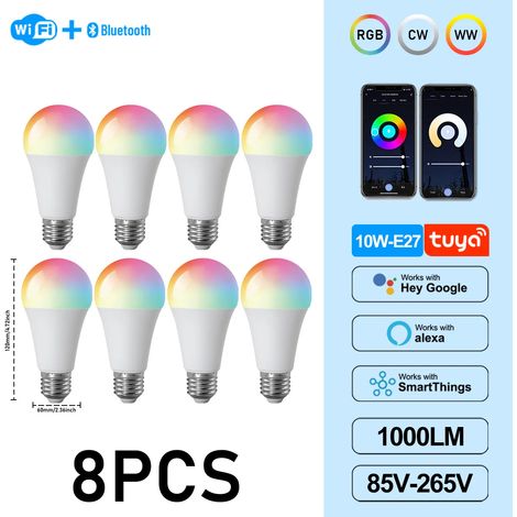 (8 ampoules, AC85-265V) Douille Graffiti E27, ampoule LED intelligente WiFi à intensité variable, contrôle par application (1/5)