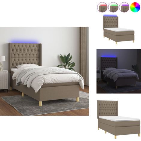 Boxspringbett mit Matratze & LED Taupe 100x200 cm Stoff - Boxspringbett - Doppelbett - Lattenrost - Bettauflage - LED Beleuchtung (1/5)