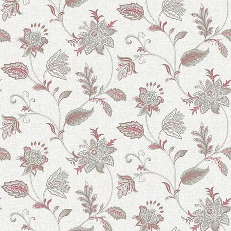 Ami Georgette Pink Floral Damask Wallpaper Grey Sage Wall Covering (1/2)