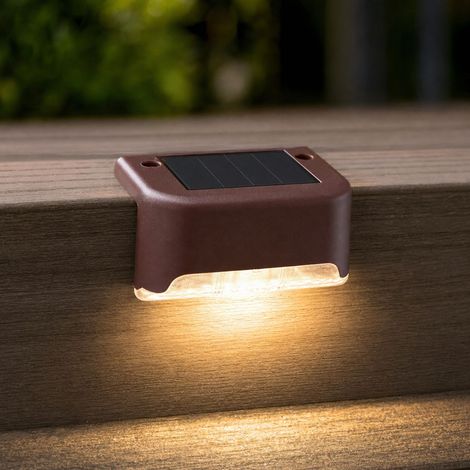 Lampe solaire d'escalier extérieure étanche, lumière chaude automatique sans fil pour jardin, clôture et terrasse, boîtier marron (1/4)