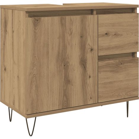 Armoire de lavabo industrielle pratique rangement salle de bain 65 x 33 x 60 cm en bois chêne artisanal