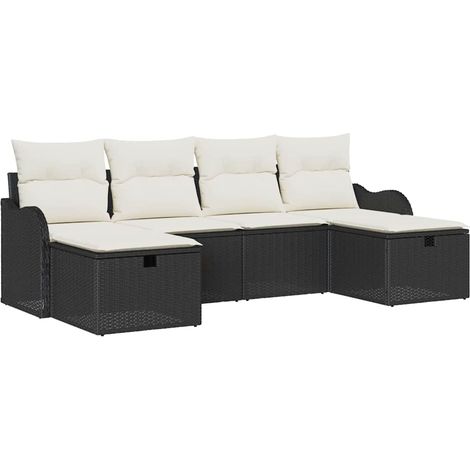 Garden Sofa Set with Cushion 6 pcs Black Poly rattan vidaXL