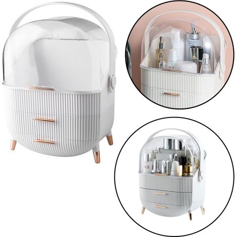 Kosmetik-Organizer mit aufklappbarem Deckel, transparent, zwei Schubladen, weiß (1/3)