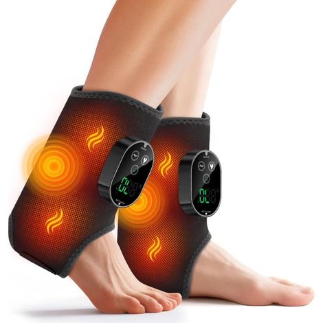 Confezione da 2 plantari massaggianti riscaldati per piedi e caviglie, bendaggio massaggiante per neuropatia e fascite plantare, massaggiatore plantare con 6 livelli di calore e 3 modalità di vibrazio (1/5)