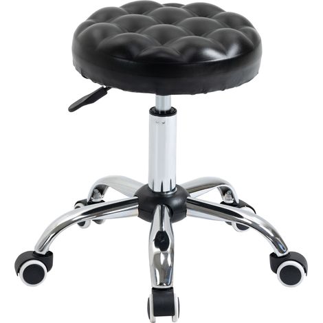 Sgabello per Estetista Altezza Regolabile Ø48x47-59A cm in Acciaio e Similpelle Nero (1/5)