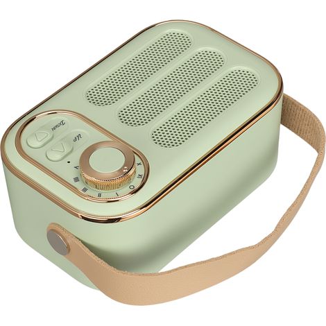 Enceinte Bluetooth stéréo HiFi, rechargeable par USB, style rétro, portable et sans fil, idéale pour la maison et les voyages (verte). (1/5)