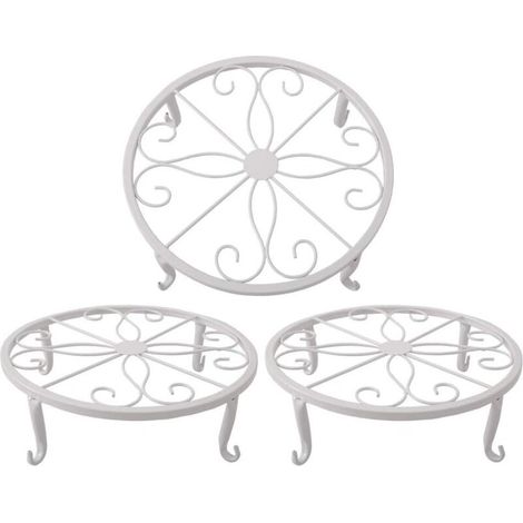 Support de pot de fleurs blanc 23 x 23 x 11,5 cm, support de plantes succulentes en fer rétro pour intérieur et extérieur, 3 pièces (1/5)