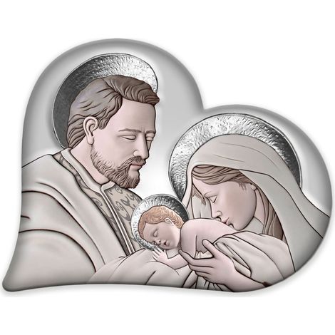 Lupia - Quadro Capezzale, Collezione HEART THE KISS CERAMIC GREY Sacra Famiglia, Stile Unico a forma di cuore per Ogni Arredamento, Made in Italy, Sospensione a Cordicella a Scomparsa, Grigio, 50x65 c