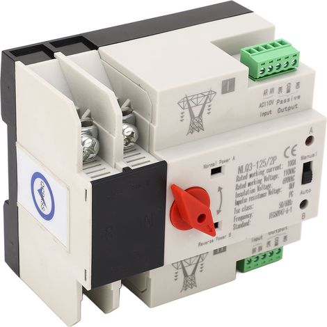 Commutateur de transfert automatique double alimentation AC110V 100A, montage sur rail 35 mm, 2P, pour générateur. (1/5)