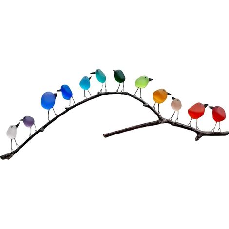 Art en verre de mer, oiseaux arc-en-ciel sur branche, décoration en verre de mer, art mural en verre, oiseaux en verre, décoration murale de plage, pendaison de crémaillère, cadeaux (1/5)