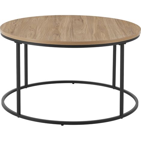 Mesa de centro redonda diámetro 80 cm negro y efecto madera 030008451