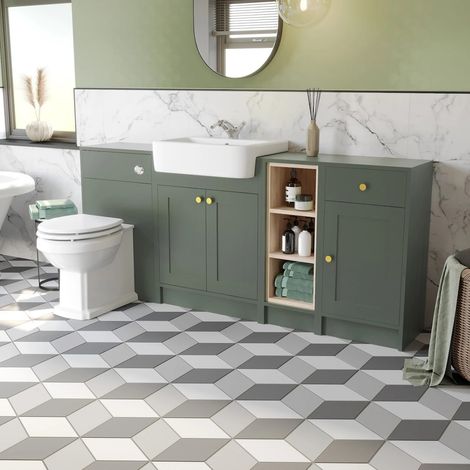 Vanity Unit Back To Wall Toilet Shelf Storage Combination Furniture Green 1820mm (1/5)