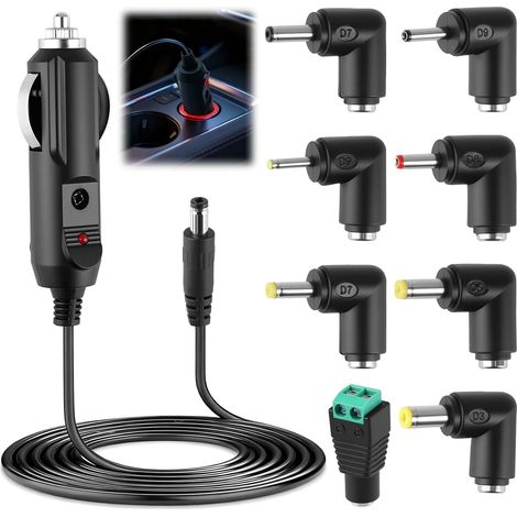12V 2A Car Charger with 8 Interchangeable Tips, 24W DC Cigarette Lighter Power Supply for DVD, GPS, Camera, Tablet, Speaker, Breast Pump, Label Printer and LED Strip (1/5)