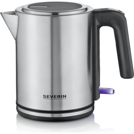 SEVERIN Bouilloire compacte à ouverture extra large, 2 400 W, Petite bouilloire au design moderne, Capacité : 1 L, Socle 360°, Bouilloire électrique avec filtre anticalcaire, Noir/inox, WK 3489 (1/5)