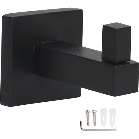 Crochet Mural Robuste Noir Inox Acier pour Salle de Bain Cuisine Hôtel Fixation Patère Support 2 Vis (1/5)