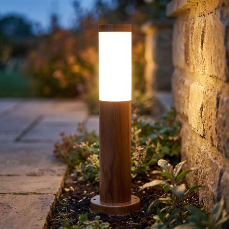 Lampada da terra esterna in acciaio inox lampada da terra per giardino lampada da esterno in piedi fuori, aspetto legno opale rustico, 1x E27, DxH 7,6x45 cm (1/5)