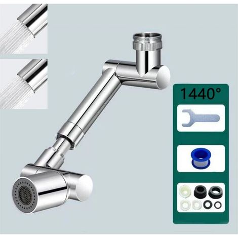 Rallonge de robinet de salle de bain pivotant à 1440°, adaptateur de robinet à bras articulé à grand angle, 2 modes, filtre anti-éclaboussures multifonction pivotant pour cuisine et salle de bain (1/5)