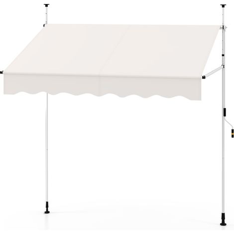 Tenda da sole retrattile manuale, 200 x 300 cm (L x A), altezza regolabile, parasole da esterno con manovella, senza fori, bianco (1/5)
