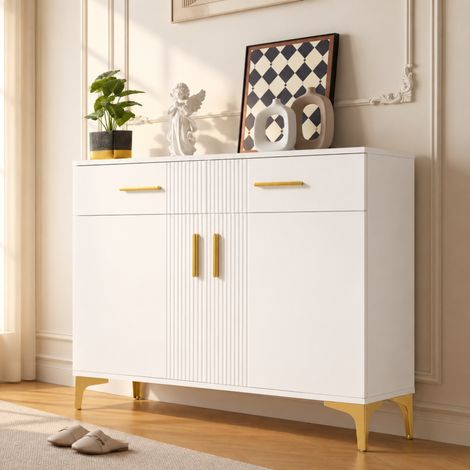 Credenza bassa a 2 ante e 2 cassetti 80 x 35 x 79,5 cm bianco MDF DESVIAE (1/5)