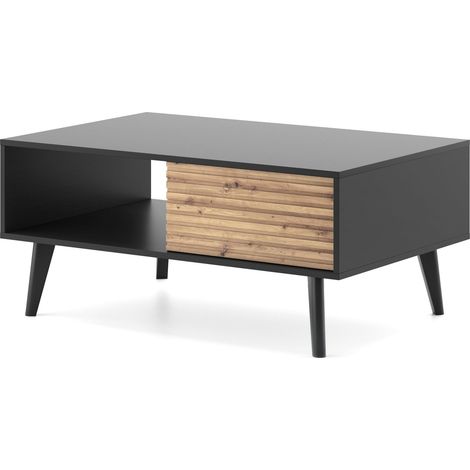 Tavolino: 2 cassetti, 1 ripiano, Nero/Rovere Artigianale, 104 x 48 x 68 cm (1/5)