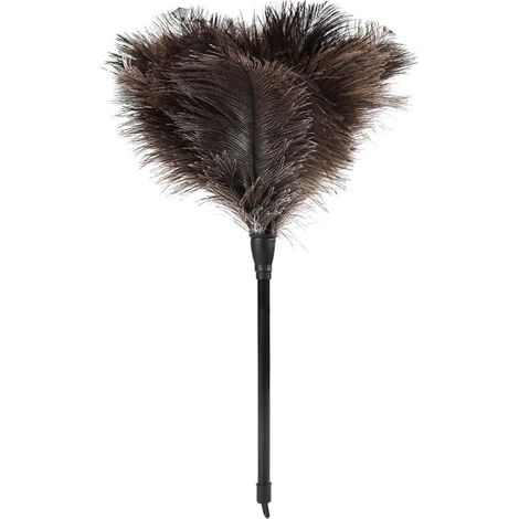 Plumeau en plumes d'autruche naturelles de 38 cm avec manche en plastique, idéal pour le nettoyage de la voiture, du clavier et du bureau, noir. (1/5)