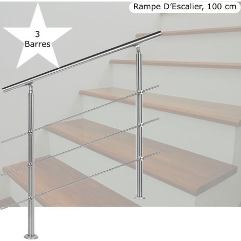 Rampe D'Escalier Sur Pied, 100 cm, En Acier Inoxydable, 3 barres (1/5)