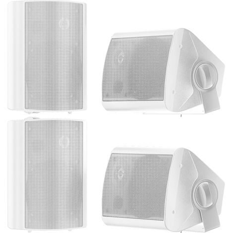 Waterproof 5.25 Inch Outdoor Speakers with 300 Watts of Powerful Bass, Wide Range Stereo Sound Coverage, Durability in All Weather (2 Pair, White) (1/5)