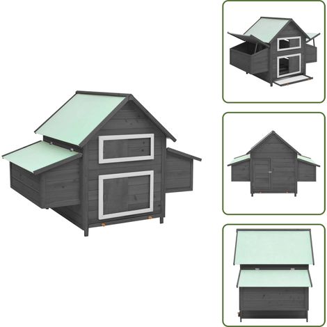 Hühnerstall Grau und Weiß 150x96x110 cm Massivholz Tanne - Huhnendraht - Hühnerstall - Geflügelhaus - Gartenhühner - Tiergehege (1/5)