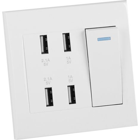Prise murale USB 4 ports avec interrupteur, chargeur secteur 5V 2.1A/1A 4100mA, socle encastrable 220-250V, multiprise pour maison (1/5)