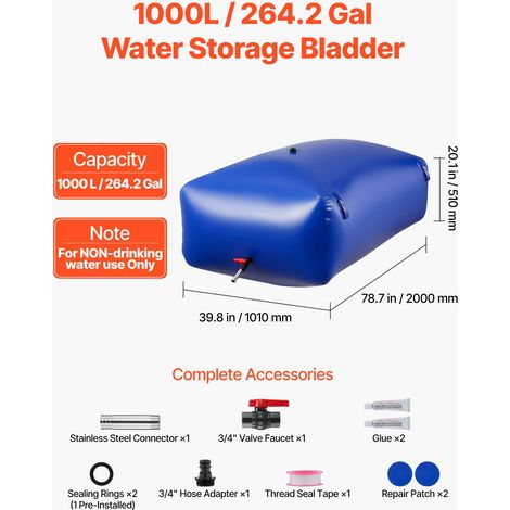 Réservoir eau souple 1000L PVC pliable anti-fuite résistant déchirure, sac stockage liquide nomade camping voiture aménagée urgence extérieur (1/5)