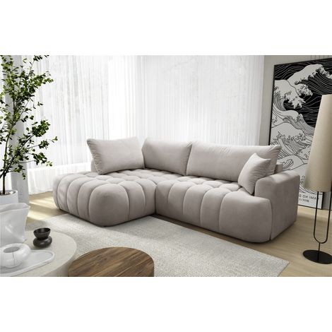 Ecksofa mit Schlaffunktion NANTES Sofa in Stoff Soft Graubraun Ottomane Links (1/5)