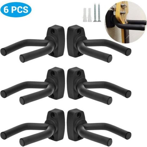 Support Mural Pour Guitare - Crochet Réglable En Acier Avec Revêtement Éponge - Convient Guitares Basses Violons Ukulélés - Lot De 6 Pièces (1/4)