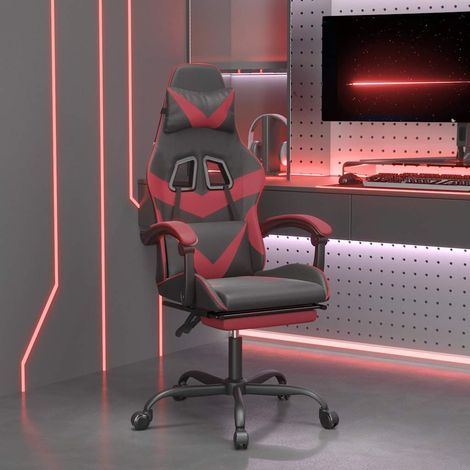 vidaXL Silla gaming con reposapiés cuero sintético negro rojo tinto (1/5)