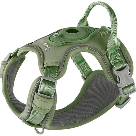 Harnais Petit Chien avec Porte Airtag, Réglable Harnais pour Chien avec Poignée Douce, Durable, Polyvalent, Réfléchissant pour Promenade, Course et Entraînement (Vert Taille 1) (1/5)