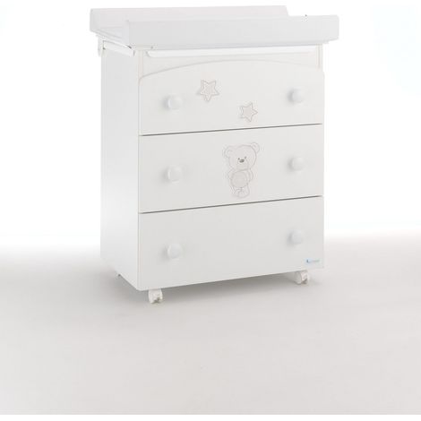 Bagnetto-fasciatoio Contact Art Azzurra Design Bianco fasciatoio per neonati bambini legno cassetti ruote cambio pannolino bagnetto (1/2)