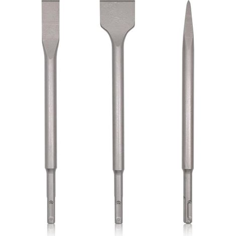 3-teiliges SDS-Plus-Meißel-Set, großer flacher Spitzmeißel, Hammerbohrmeißel-Set für Fliesen, Beton, Stein, Mauerwerk, für Abbruch- und Renovierungsarbeiten (1/4)