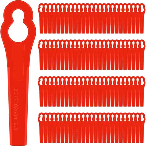 Lames de Tondeuse, 100pcs Lame Coupe Bordure pour RT250 Jardin pelouse Tondeuse Accessoires, Lames de Rechange, Lame Debrouissalleuses (1/5)