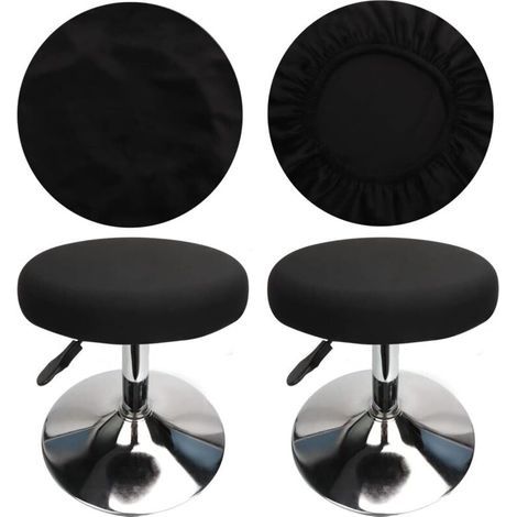 (4 Pièces Noir)Housse Tabouret Rond Housse Tabouret de Bar, Tissu de Luxe, Diamètre 30-40cm, Extensible, Infroissable, Lavable et Anti-Poussière (1/4)