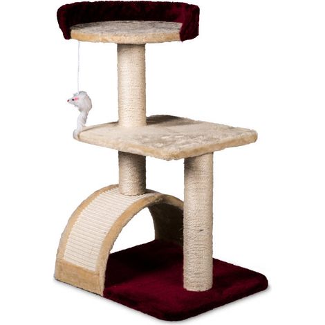 Tiragraffi con graffiatoio e cuccia bordeaux-beige