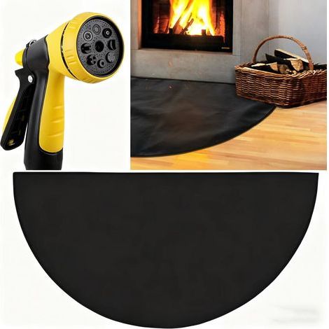 Alfombrilla ignífuga para chimenea, revestimiento de silicona y fibra de vidrio, color negro, 122 x 73 cm, protector de suelo para estufa de leña para uso interior y exterior (1 mm, con chorro de agua (1/4)