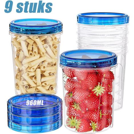 Lot de 9 boîtes de conservation pour congélateur – 960 ml – Sans BPA – Hermétiques – Rondes – Rangement cuisine – Étanches (1/5)