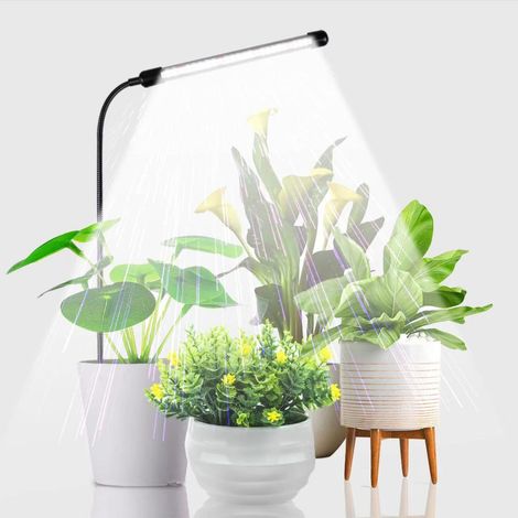 Lámparas LED para plantas de interior, temporizador de 3/9/12 horas, 10 niveles de brillo (rojo/azul/5500K).