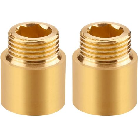 Lot de 2 rallonges de robinet - 1/2" x 20 mm - Rallonge filetée DN15-1/2" IG x 1/2" AG - Raccord d'extension en laiton 20 mm - Rallonge de raccordement pour eau potable et installation de chauffage