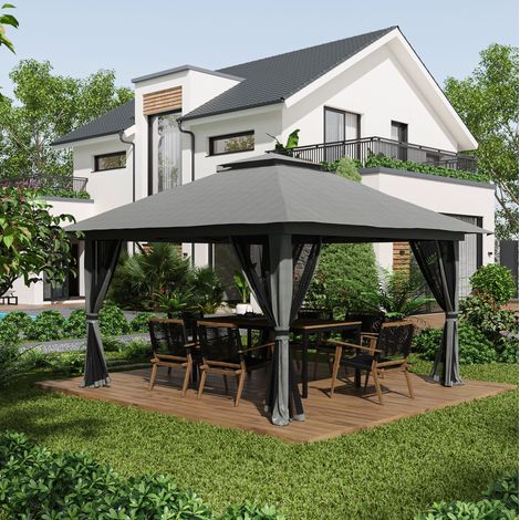 Pabellón jardín plegable 4x4 m ajustable OKMYHOME (1/5)