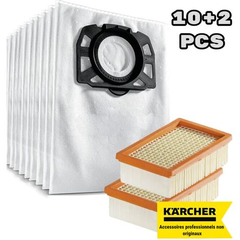 Convient pour Kärcher WD 4, WD 5, WD 6, WD 4290 / 5200 M / 5300 M / 5600 MP Sac filtre à peluches + filtre plat plissé (pack de 10+2) (1/4)