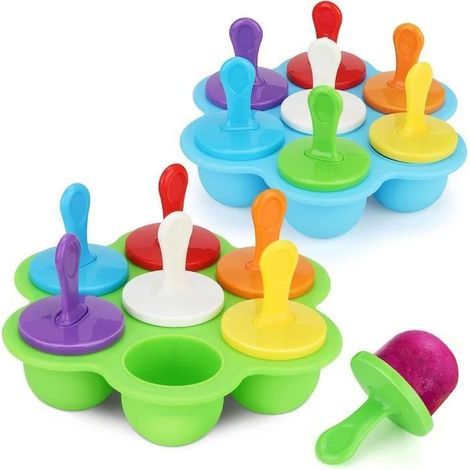Silikon-Eisformen, 2-teiliges DIY-Eiscreme-Set, Aufbewahrungsbehälter für Babynahrung – BPA-frei – Grün & Blau (1/4)