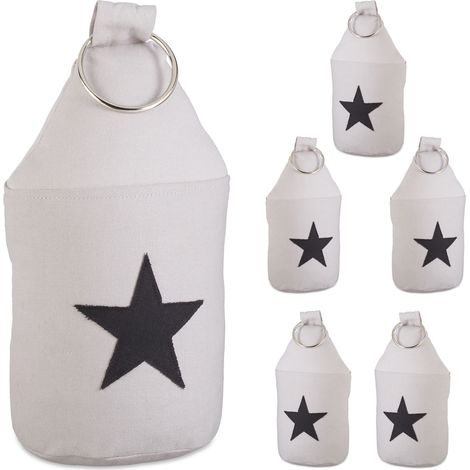 Set of 6 Relaxdays Star Door Stops, Fabric Bumper, Floor Doorstop, Tall, with Handle, HxD: 23 x 11 cm, Grey