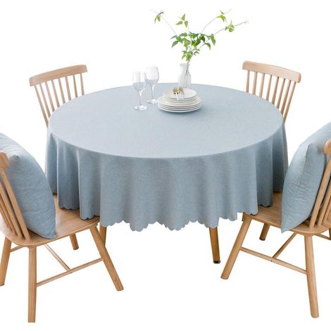 Nappe ronde coton lin 240 cm bleu clair déperlante