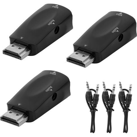3 Kits Adaptateur HDMI Mâle vers VGA Femelle 1080P avec Sortie Audio et Câble (1/5)