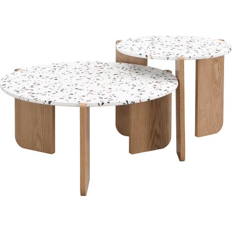 ELVMI Satztische Couchtisch mit 2 Tischplatten, aus MDF, für Wohnzimmer und Balkon, Natur, 2er-Set (1/5)